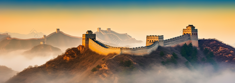 蓝天下长城朝晖国庆节背景图,高清,摄影图,摄影图片,图片大全,摄影图免费下载